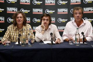 Top Gear presenters (l-r) James May, Richard Hammond and Jeremy Clarkson at a press conference in Tower Hotel