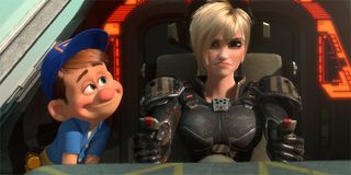 Fix-It Felix makes doe eyes at Sgt. Calhoun in Wreck-It Ralph