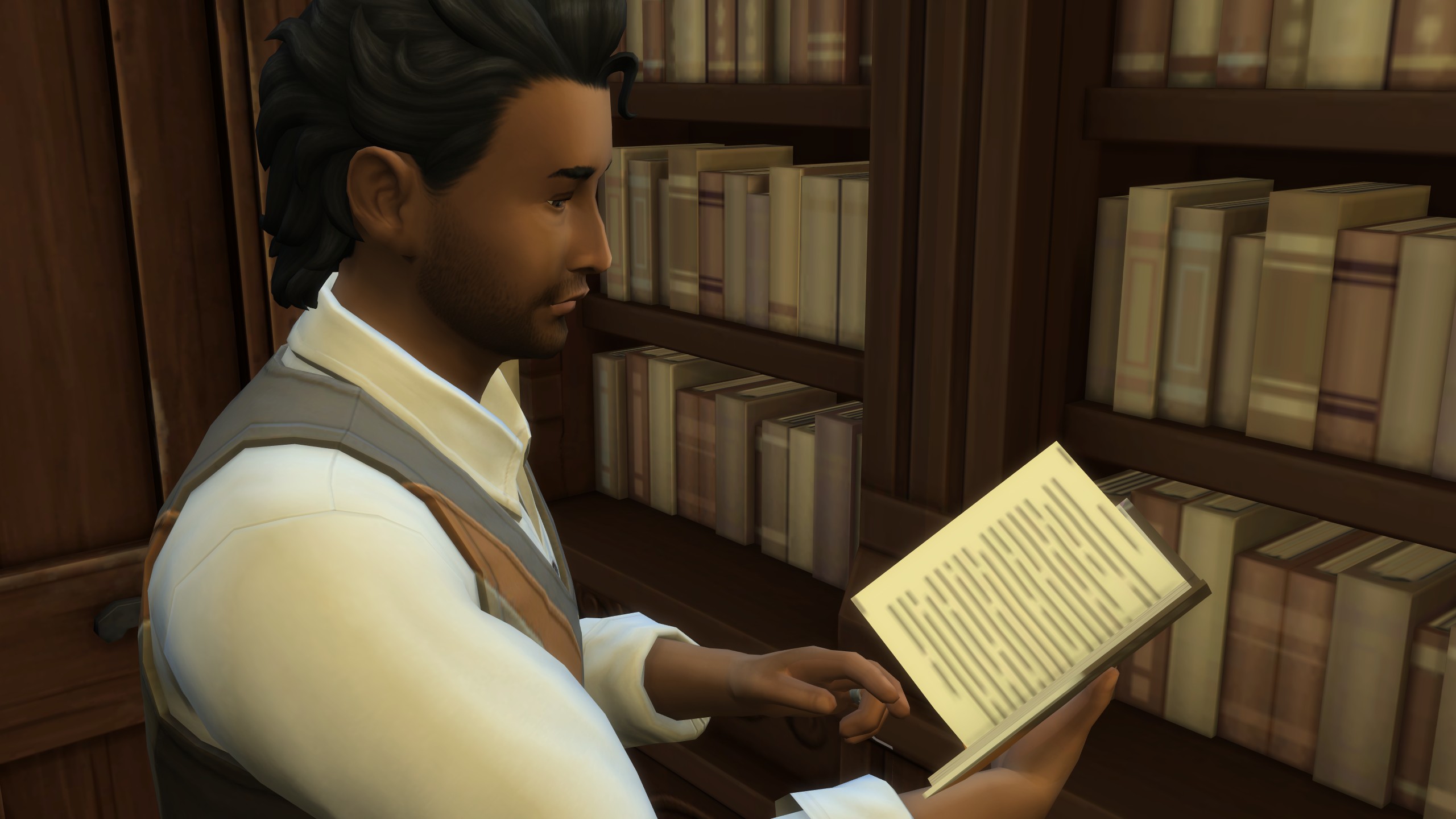 The Sims 4 Life &amp;amp; Death - a sim reads about Thanatology in a book