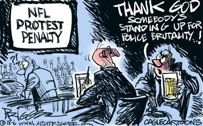 Political cartoon U.S. NFL protest policy football police brutality racism Trump