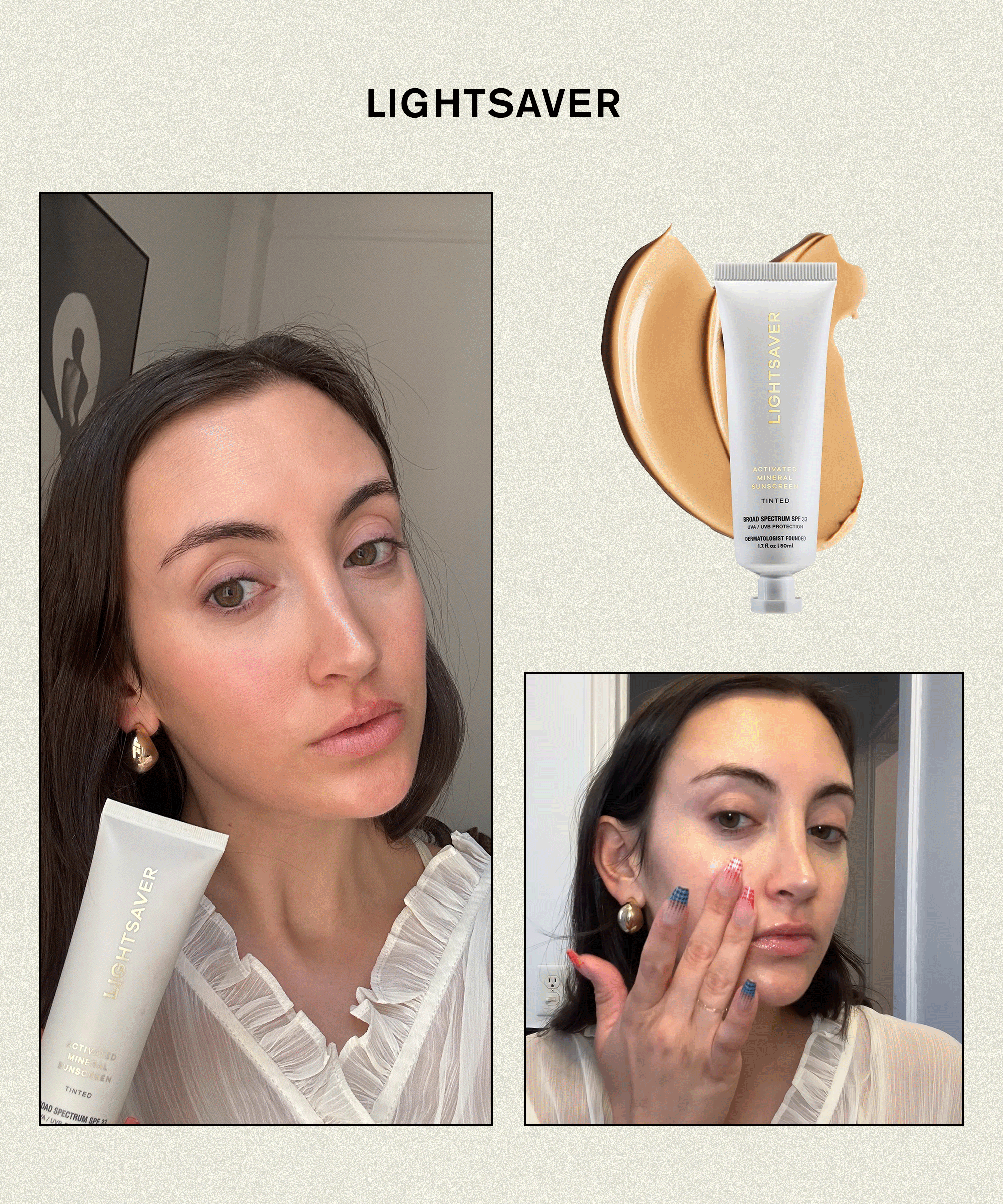 Alyssa Brascia wearing Lightsaver Activated Mineral Face Sunscreen Broad Spectrum SPF 33.
