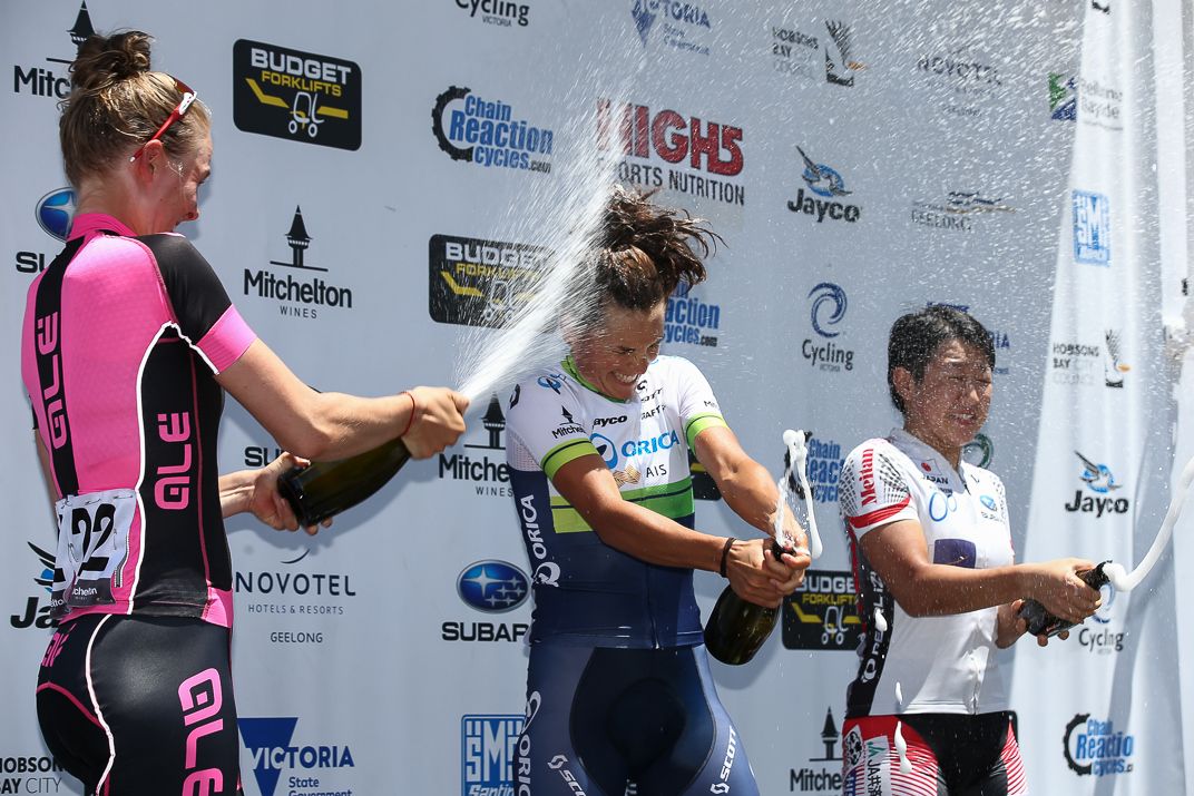 Champagne showers on the podium