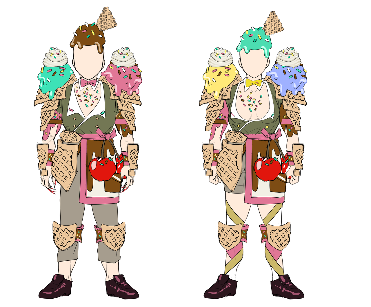 Concept art showin anime design characters for a fantasy video game