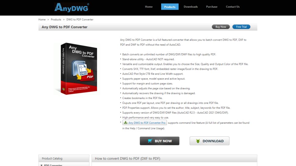 Website screenshot for Any DWG to PDF Converter