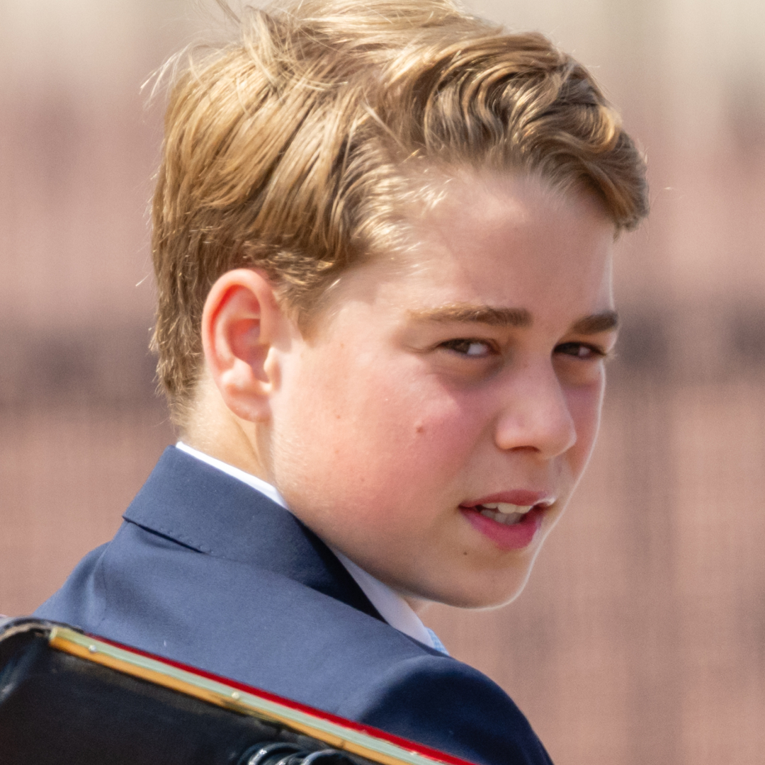 Prince George wears a navy suit to attend Trooping the Colour 2026 and has floppy dark blonde hair