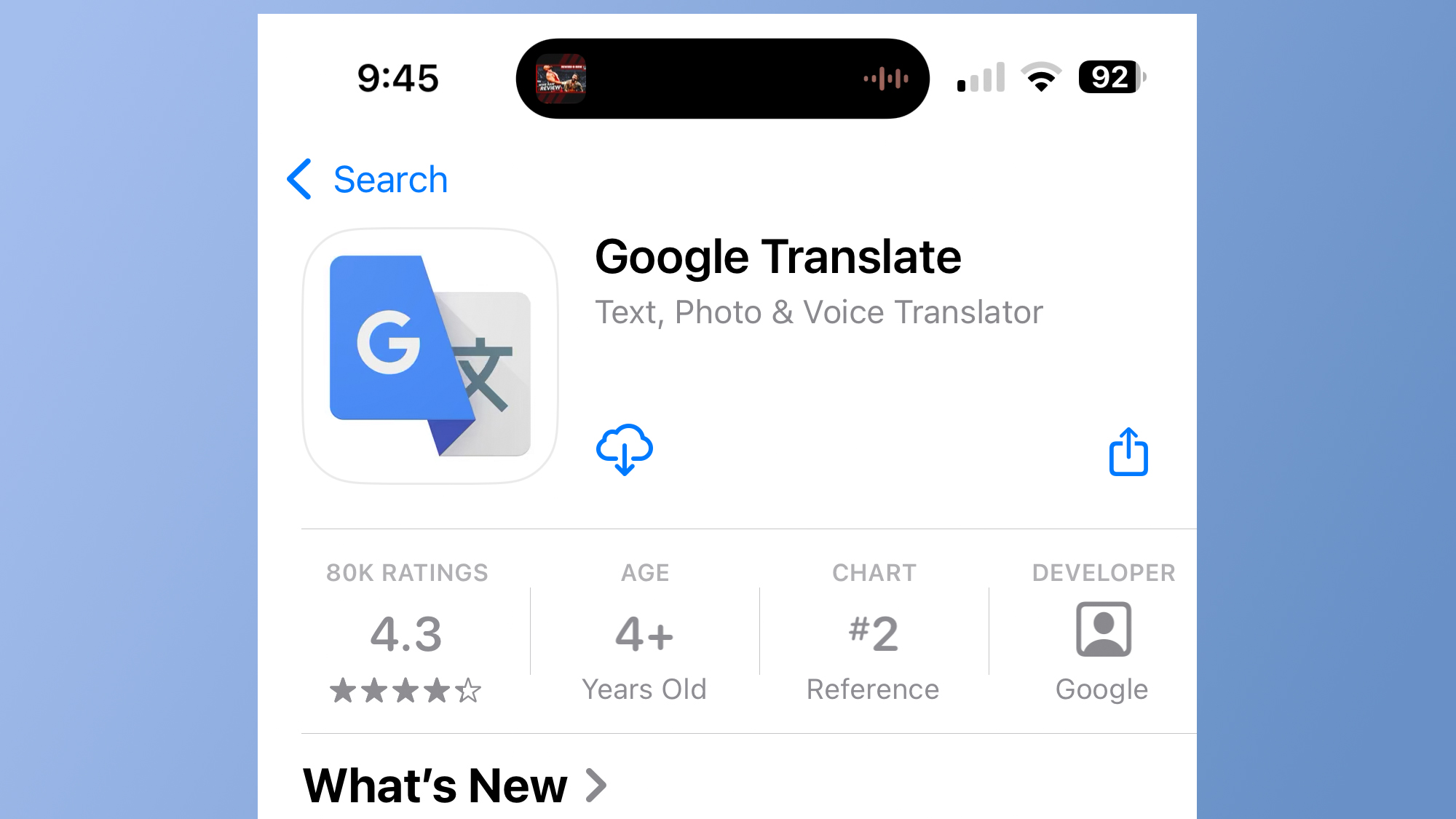 Screenshot of Google Translate on App Store