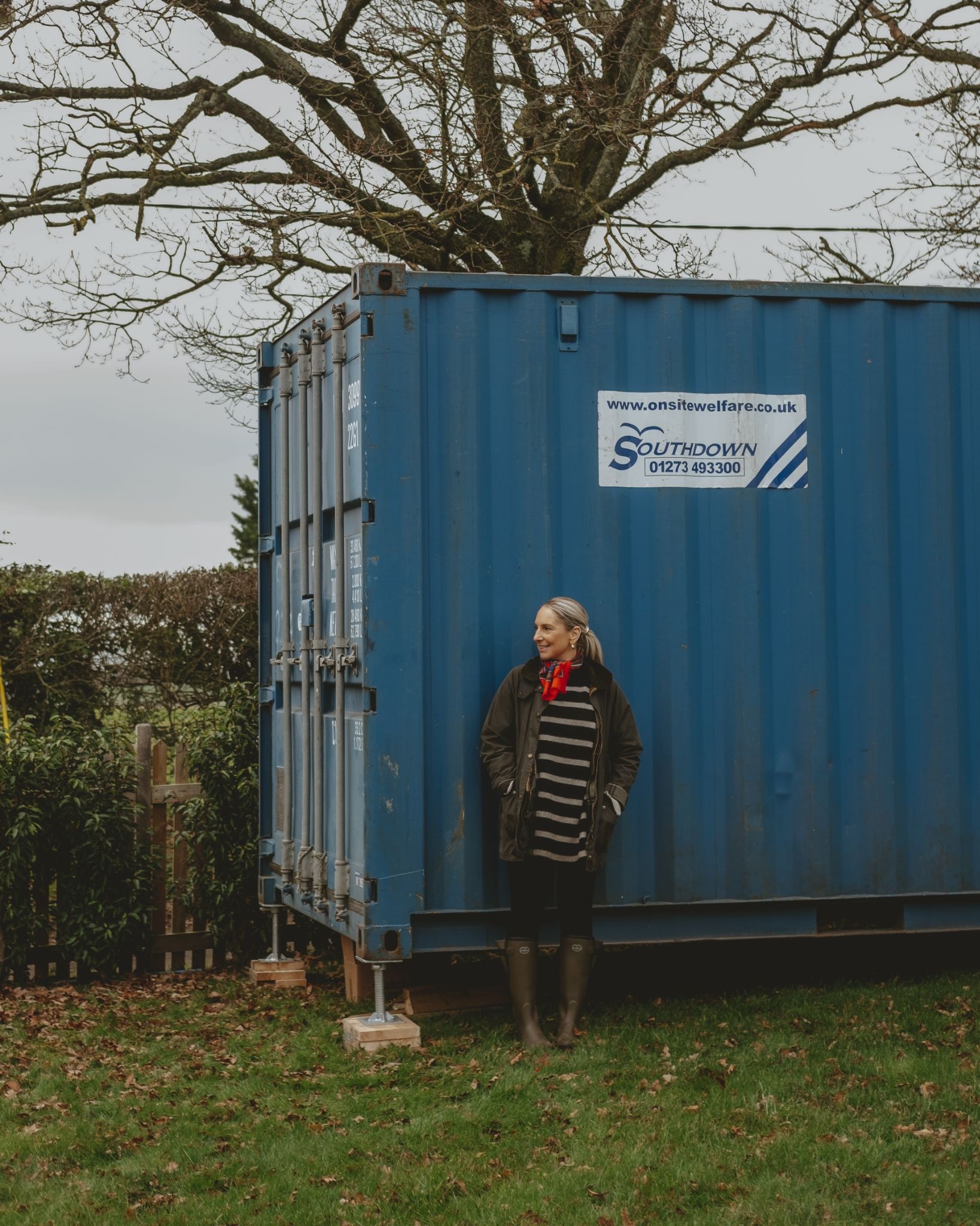 A shipping container transformed into an outdoor living space.