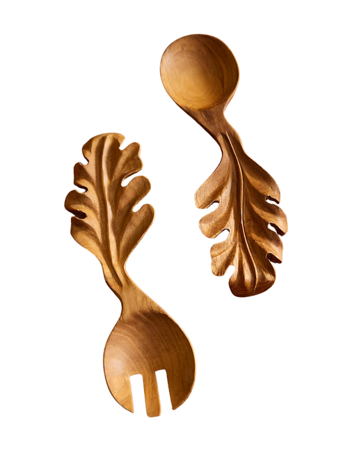 Oak Leaf Teak Serving Utensil Set