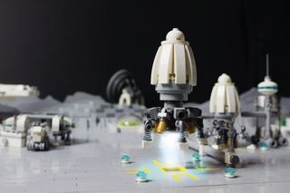 LEGO bricks make up a imagined moonbase.