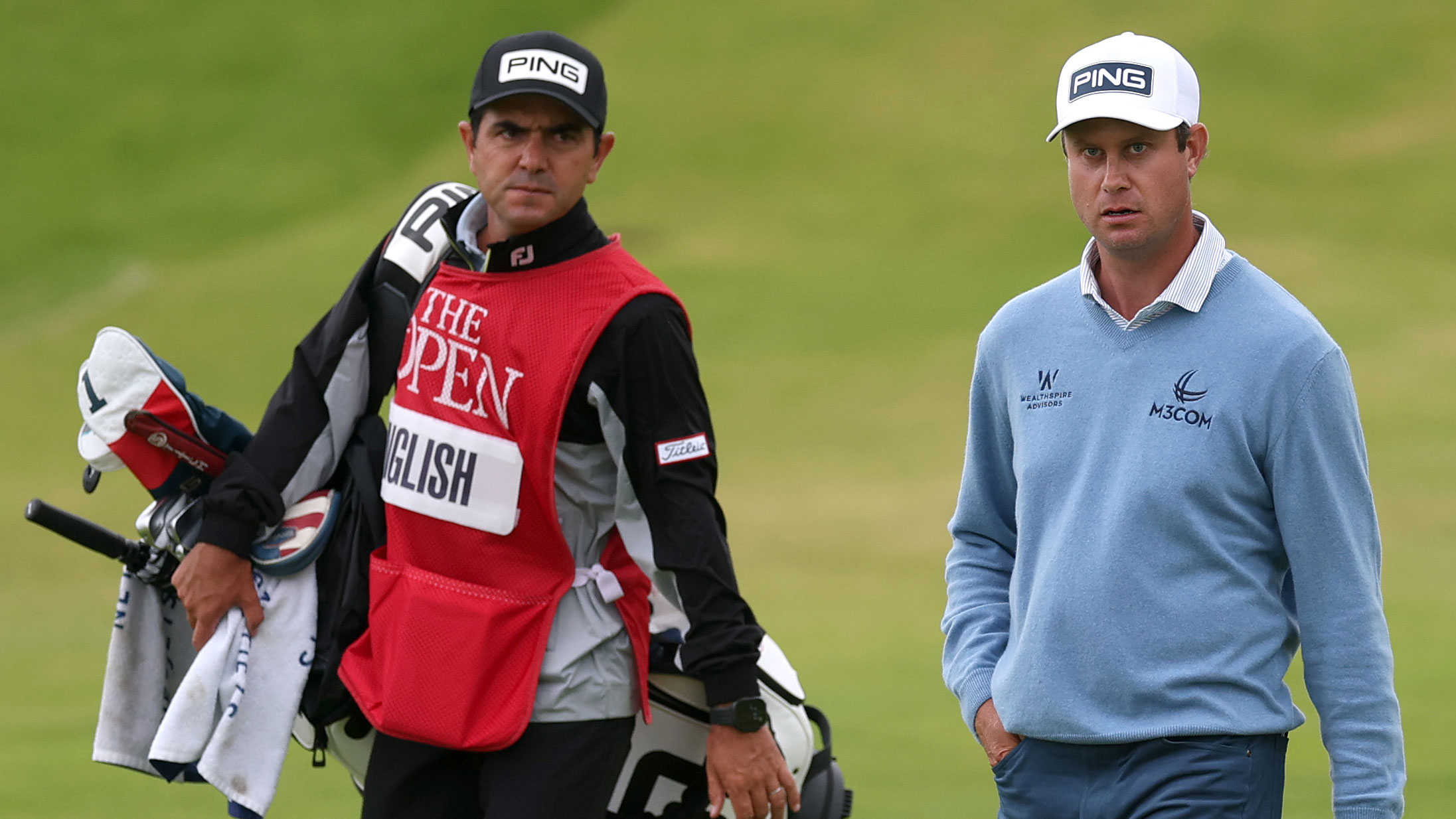 Harris English and his temporary caddie Ramon Bescansa at The Open at Portrush 