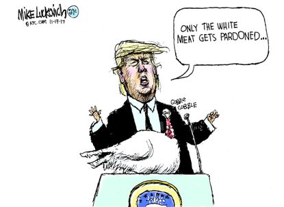 Political cartoon U.S. Trump pardon white privilege Thanksgiving