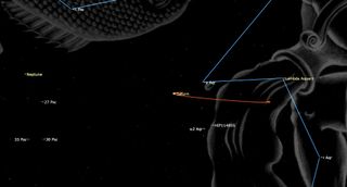 June 2024 night sky map showing the location of saturn in the night sky.