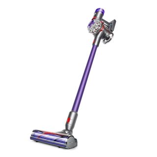 A Dyson V8 vacuum cleaner on a white background