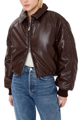 Agolde Tate Padded Faux Leather Bomber Jacket