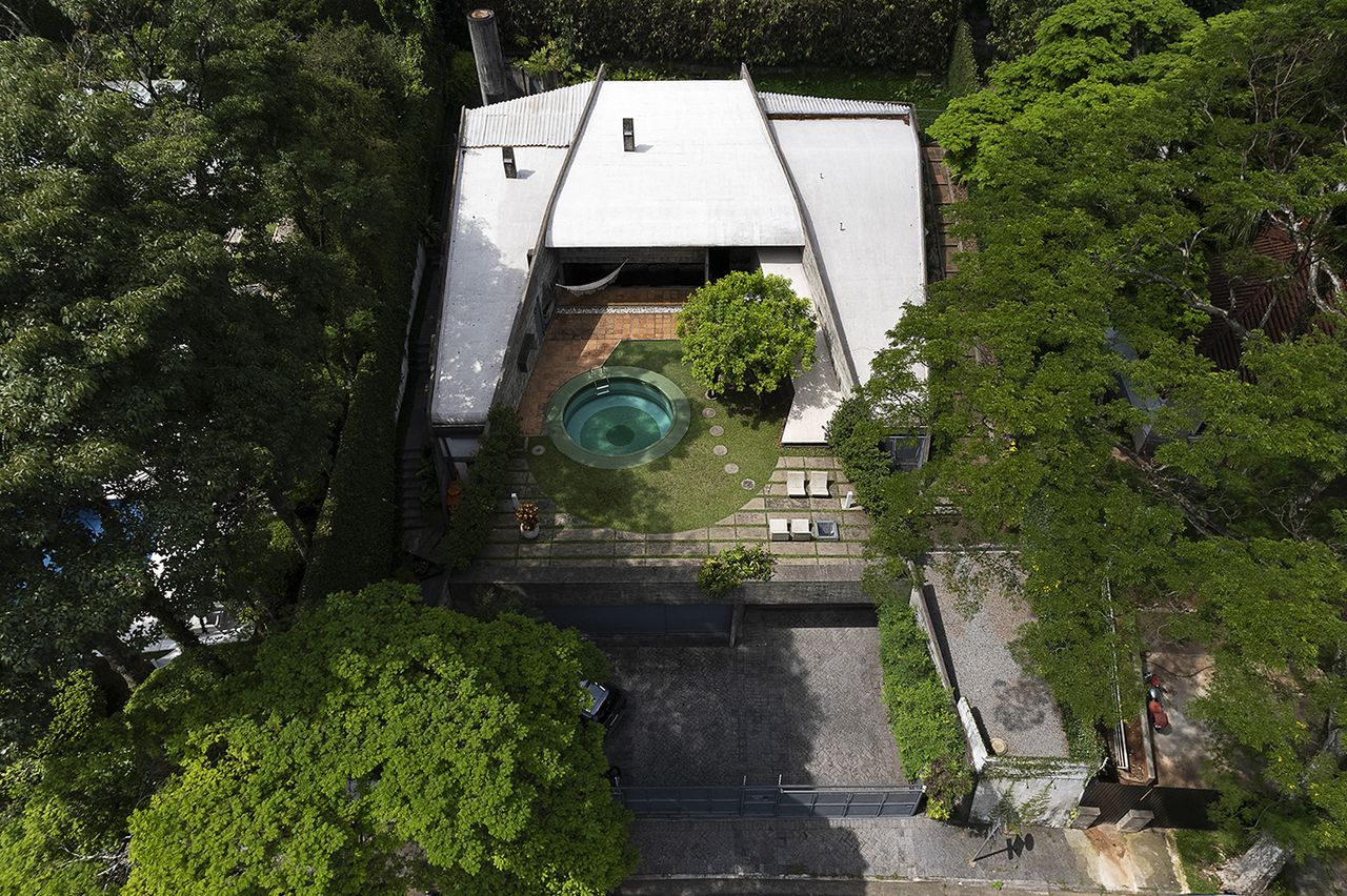 house with pool from above