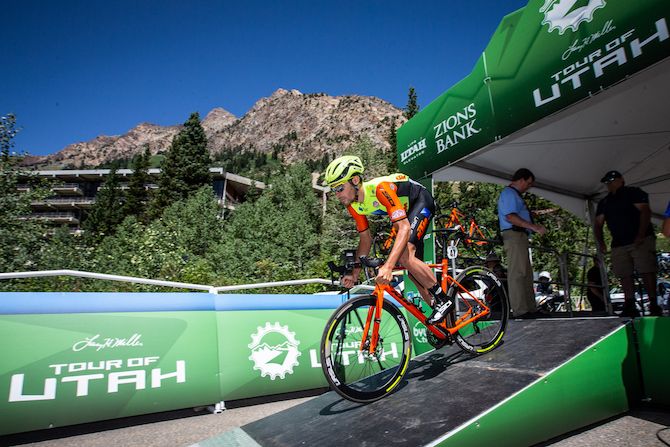 Umberto Marengo (Neri Sottoli) heads out on the prologue of the 2019 Tour of Utah
