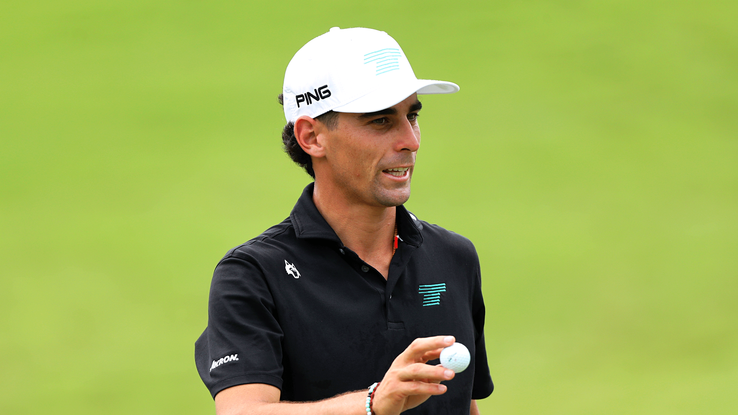 Joaquin Niemann holds his ball up to the crowd during LIV Golf Mexico City 2026
