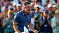 Rory McIlroy celebrates after winning The Masters