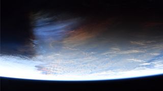 Volcanic clouds cover the Pacific Ocean in an image snapped from the International Space Station.