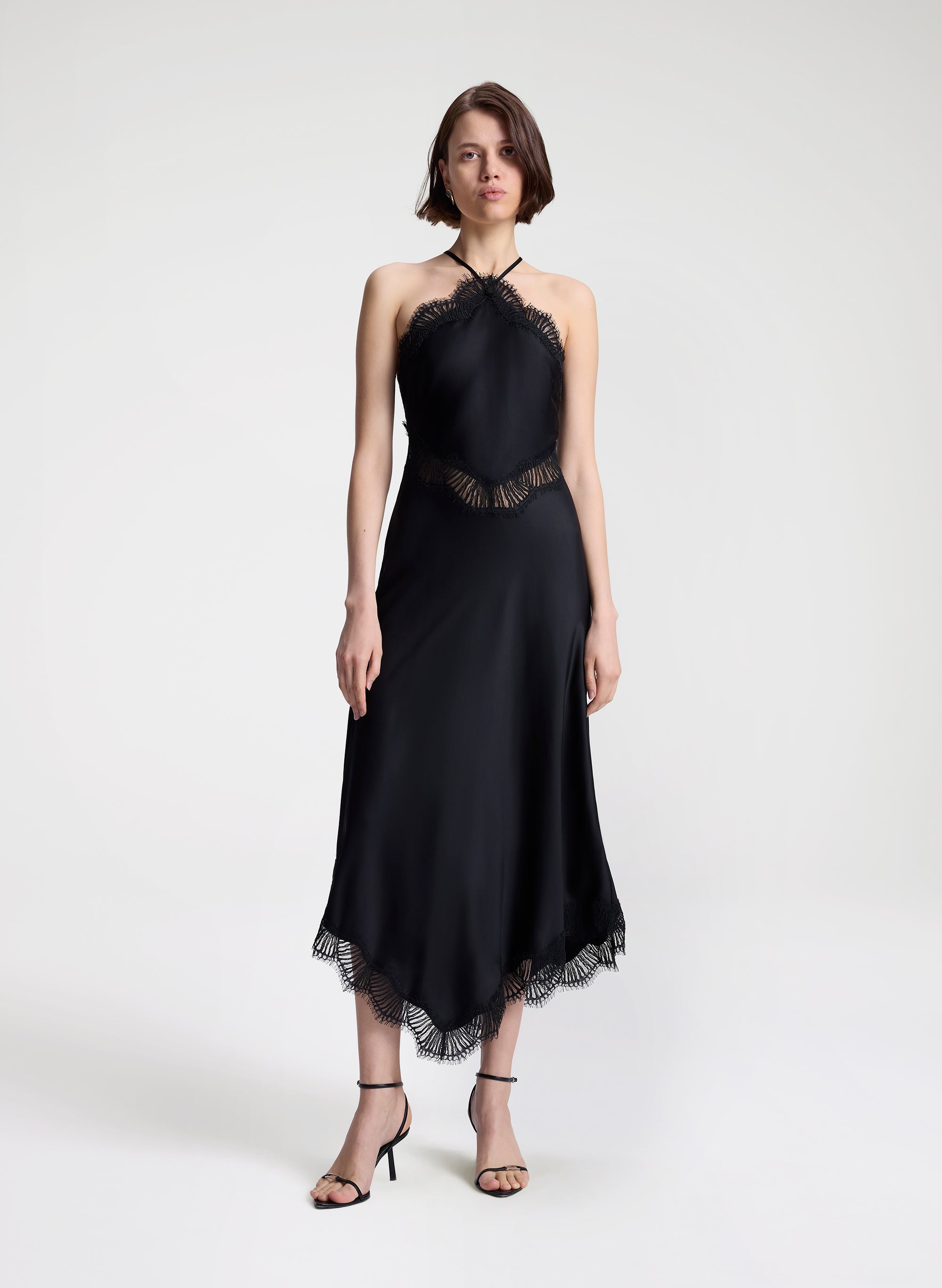 Lucia Satin and Lace Midi Dress