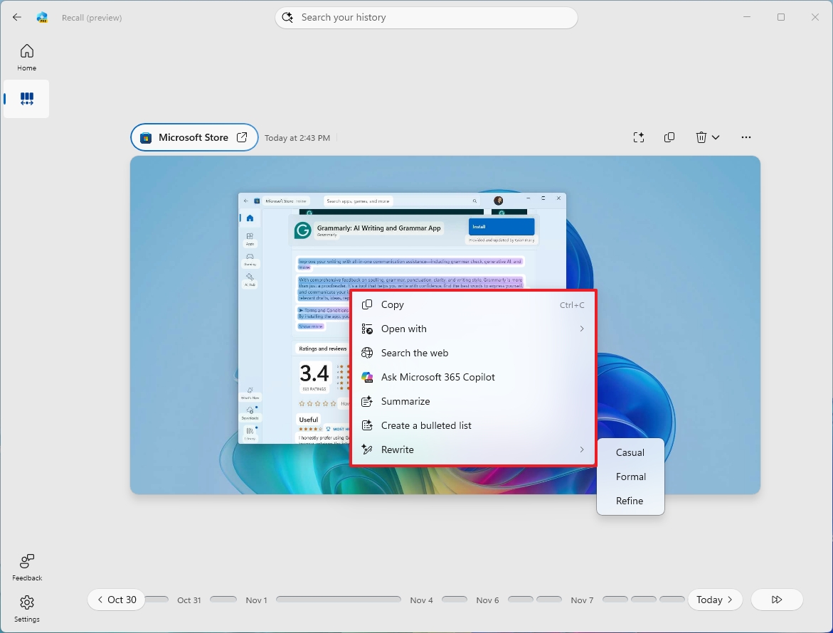 Recall Click to Do AI actions