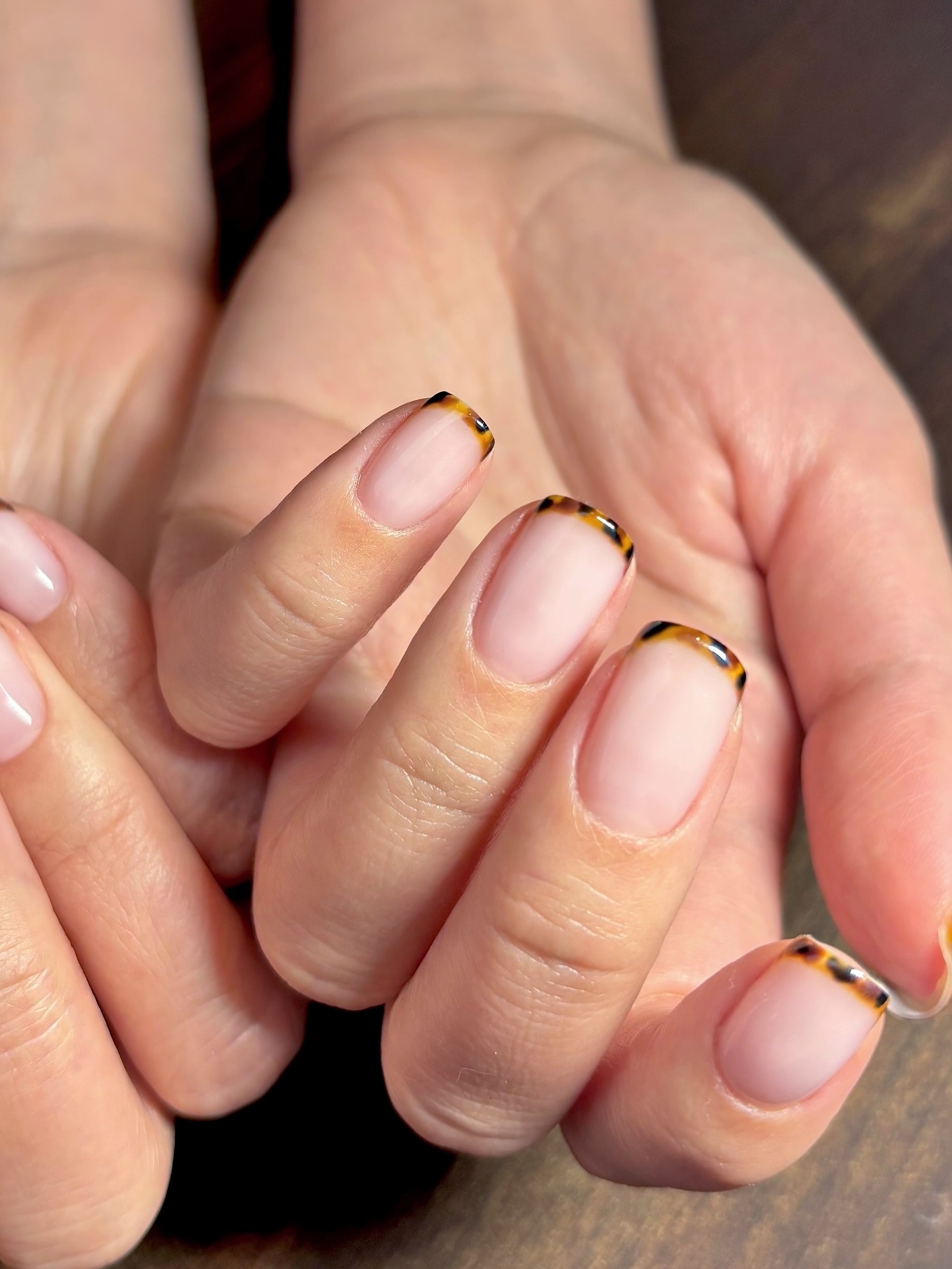 Thin tortoiseshell French tips.