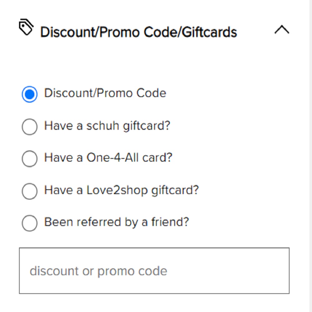Promo code box on the schuh website