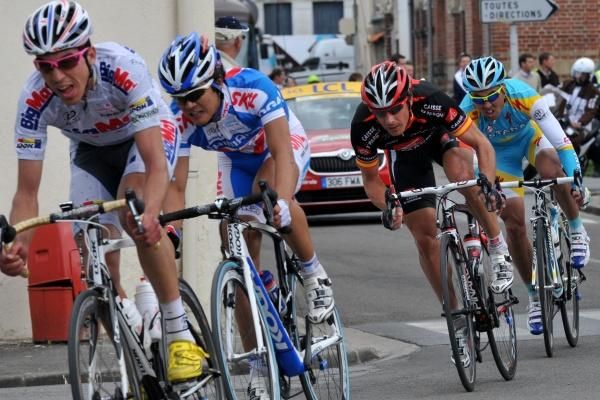 Nadir Haddou (Big Mat-Auber 93), Han Feng (Skil-Shimano), Jos&eacute; Ivan Gutierrez (Caisse d'Epargne) and Valeriy Dmitriyev (Astana) during their late-race escape