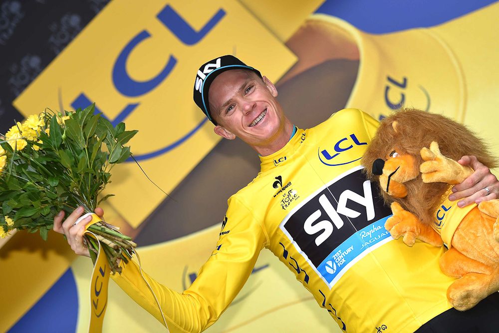 Chris Froome in yellow after stage 17.