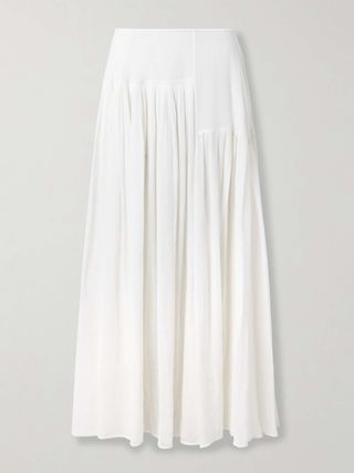 Femke Silk-Trimmed Pleated Cotton-Gauze Maxi Skirt