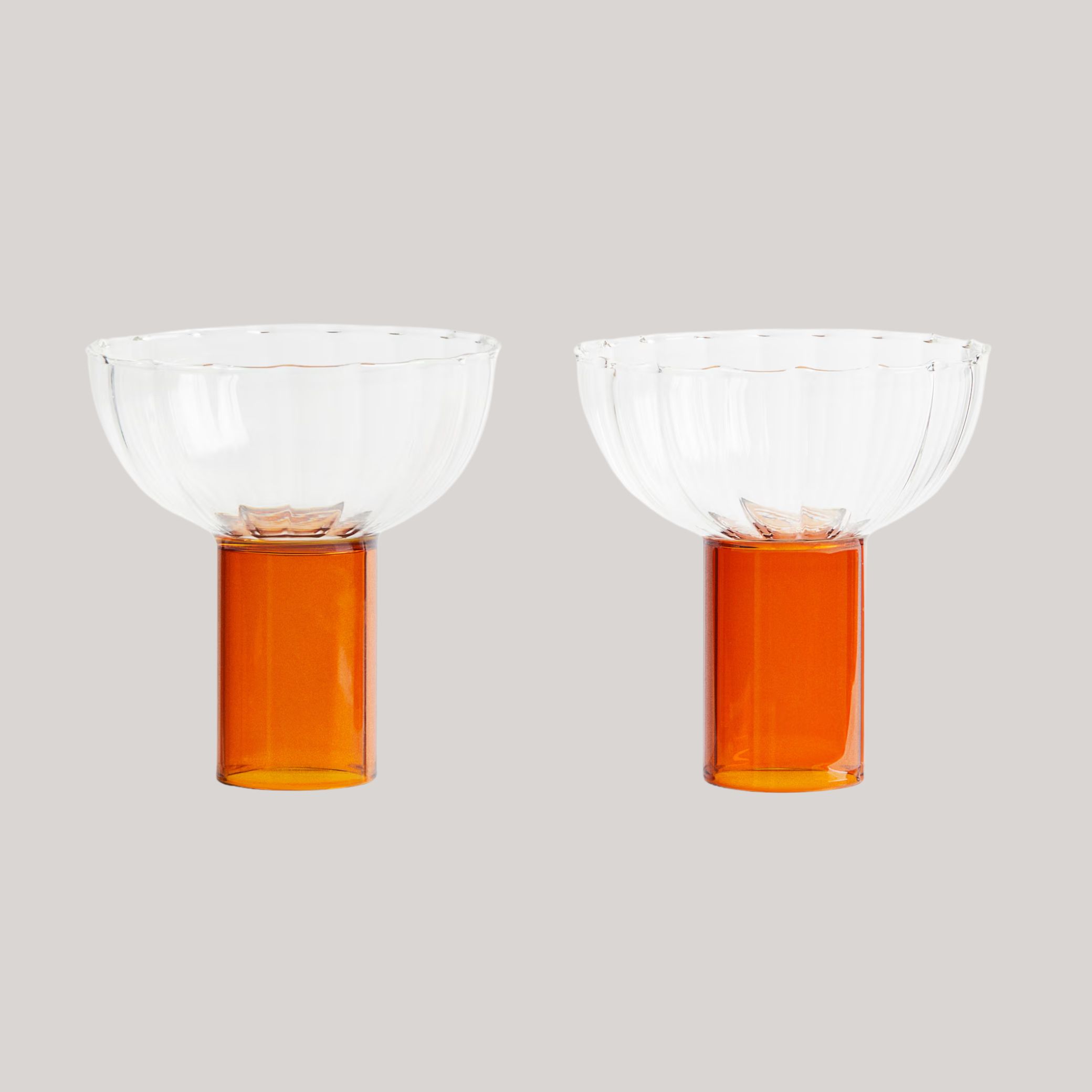 2-Pack Fluted Glass Coupes against pale brown background.