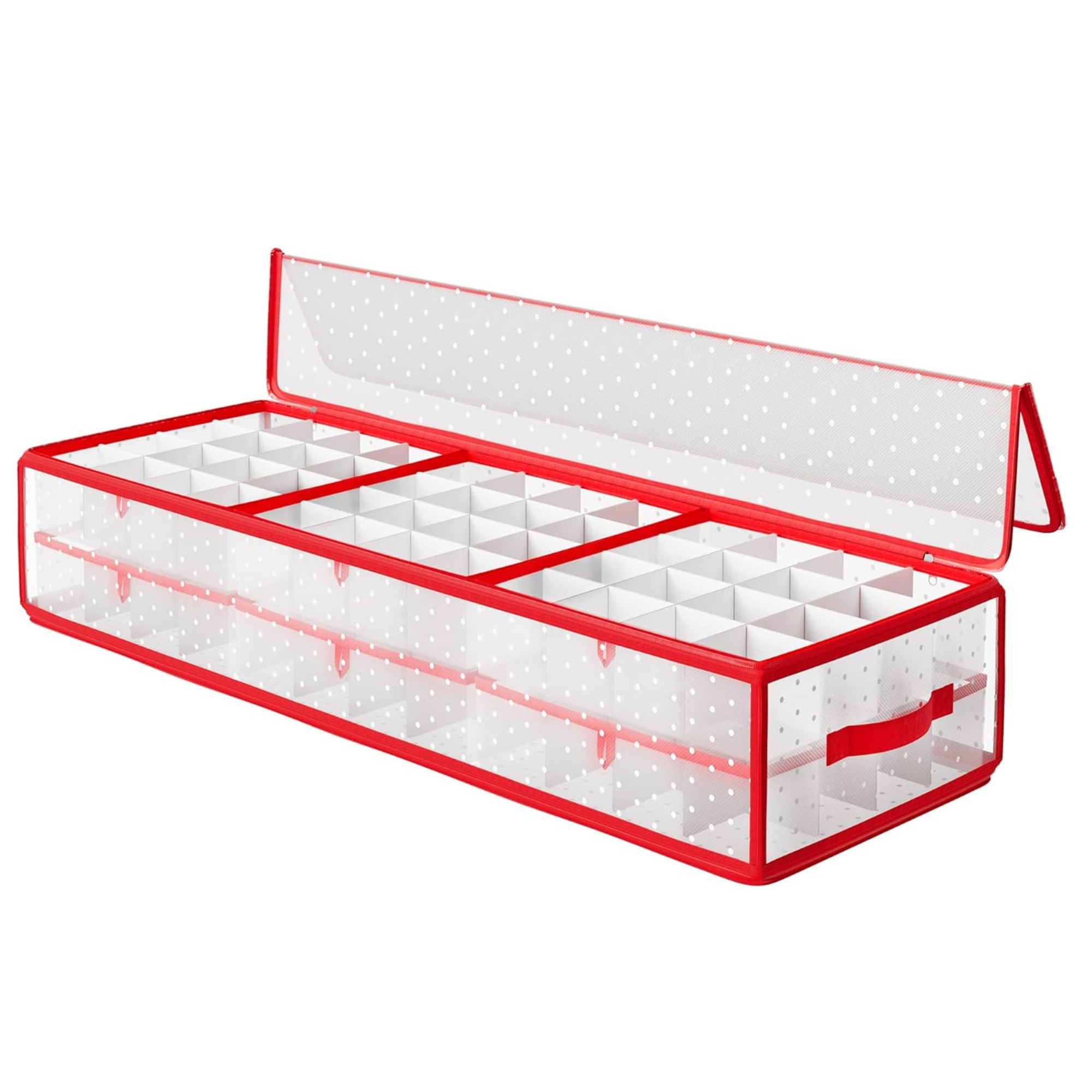 Songmics Christmas Ornament Storage Box, 96 Slots of 7.6 Cm, 96.5 X 33.5 X 17.5 Cm, Bauble Storage Box With Dividers, Zippers, Side Handles, Under the Bed, Cherry Red Rfb031t02