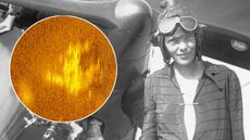 Amelia Earhart stands in front of her airplane/Sonar image taken of potential Earhart aircraft
