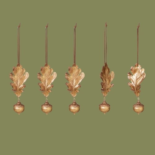 Oka Prod, Hanging Acorns, Set of Five, Gold