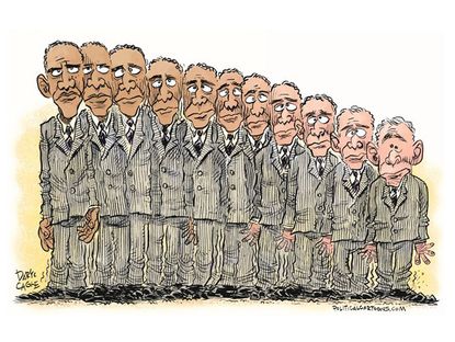 Obama cartoon George Bush policy world