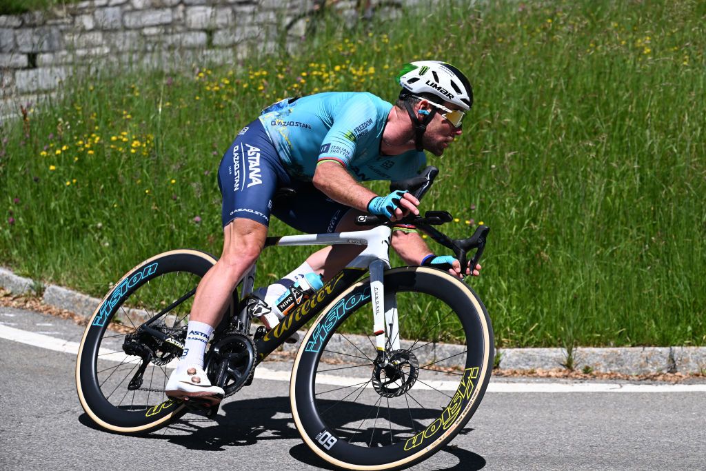 CARI SWITZERLAND JUNE 13 Mark Cavendish of The United Kingdom and Astana Qazaqstan Team competes during the 87th Tour de Suisse 2024 Stage 5 a 1486km stage from Ambri to Cari 1636m UCIWT on June 13 2024 in Cari Switzerland Photo by Tim de WaeleGetty Images