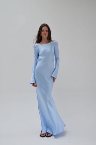 Eden Dress in Powder Blue Viscose Satin