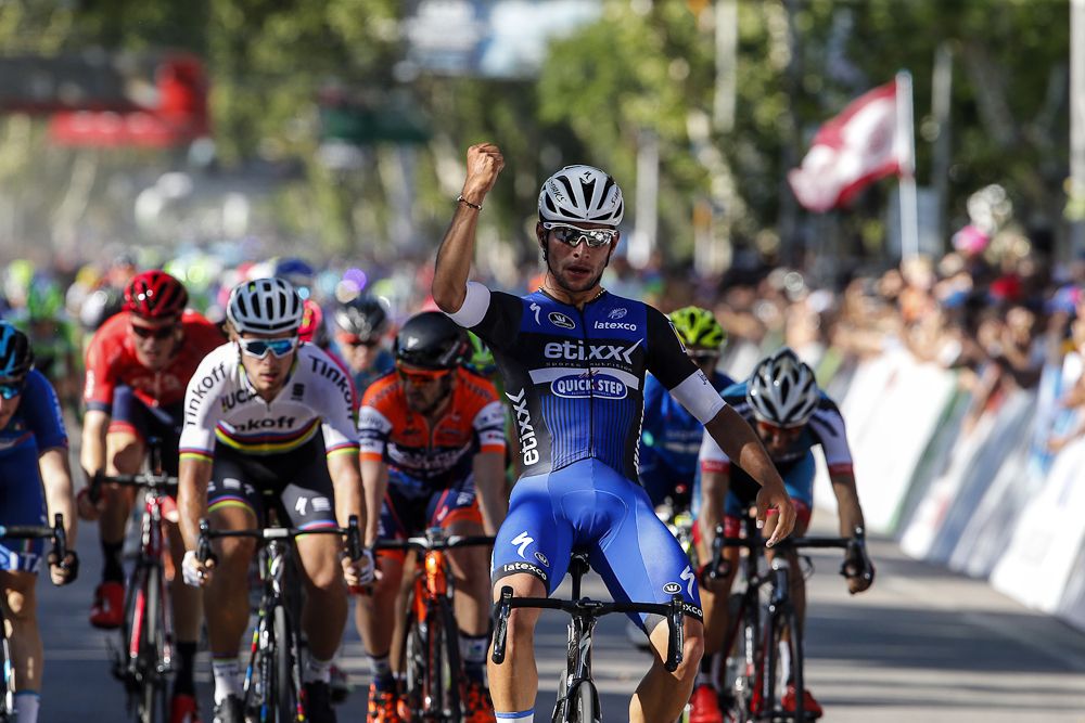 Fernando Gaviria celebrates his stage 2 win at Tour de San Luis.