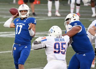 San Jose State Spartans quarterback Nick Starkel throws against the Boise State Broncos during the Mountain West Football Championship game Dec. 19, 2020 at Sam Boyd Stadium in Las Vegas. 