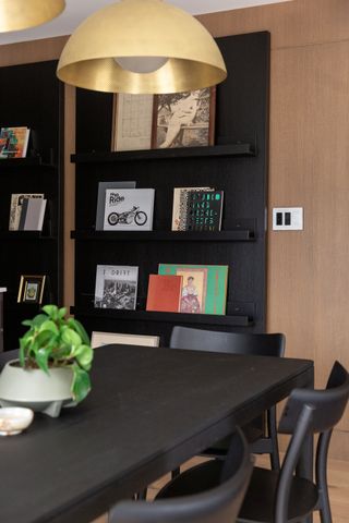 book shelving in a dining room