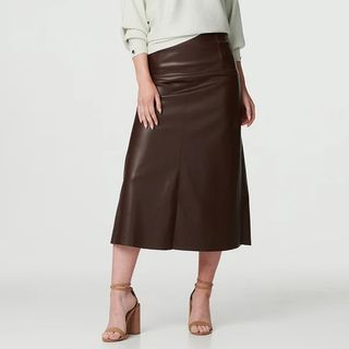 Faux leather midi skirt