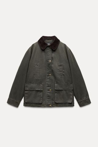 ZARA, Contrast-Collar Barn Jacket