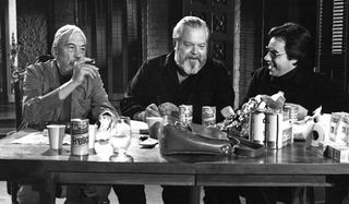 The Other Side of The Wind John Huston Orson Welles Peter Bogdanovich chatting over some Fresca