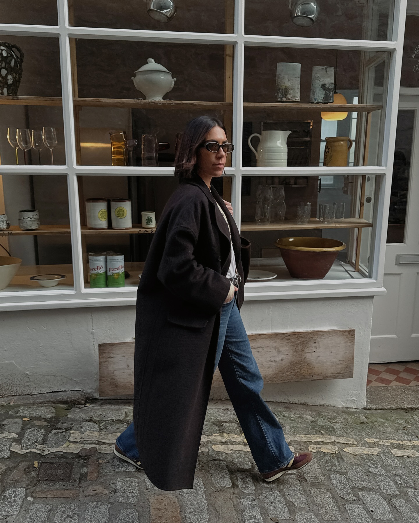 Coat jeans trainers outfit formula