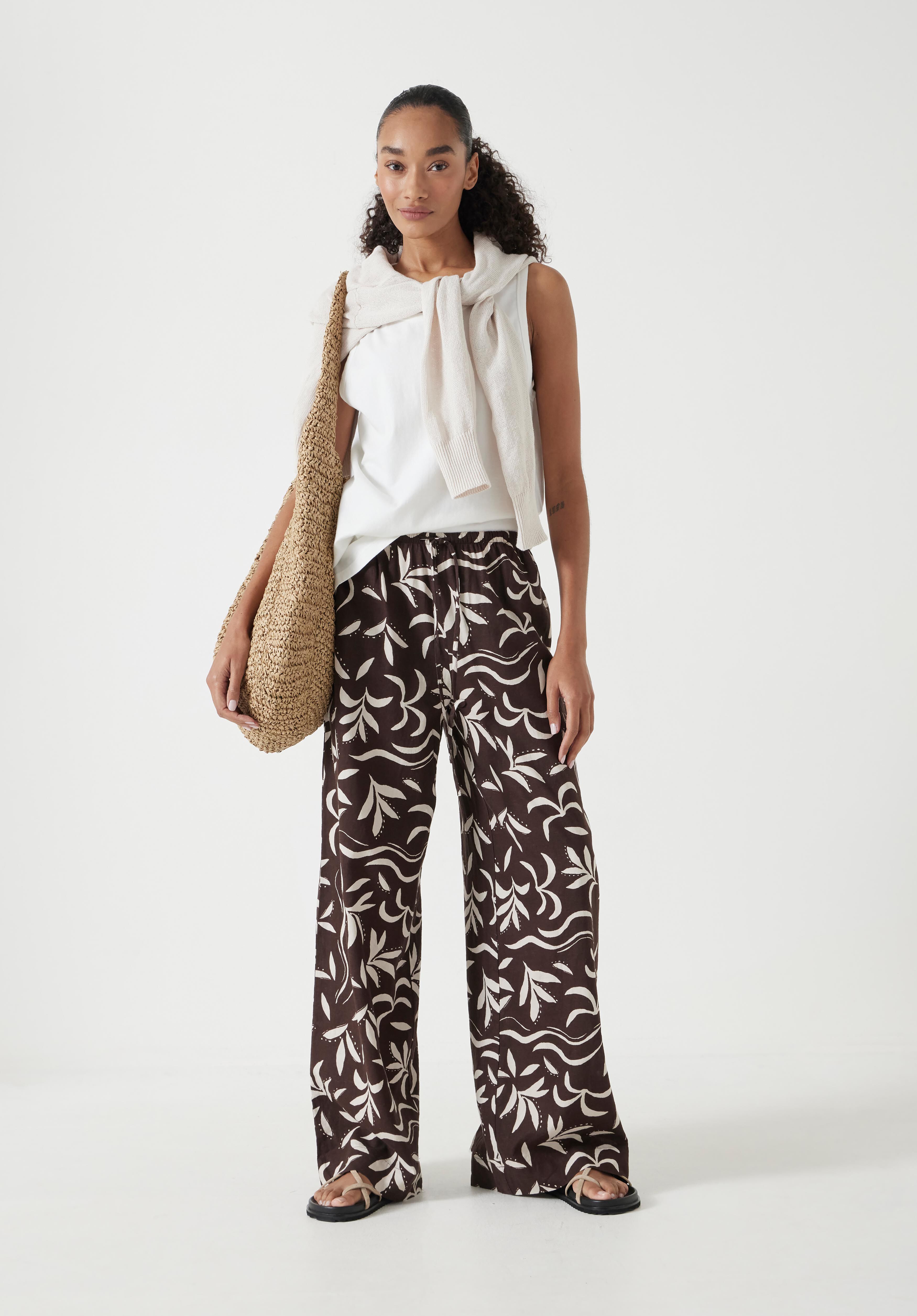 Printed Linen Blend Trouser