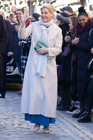 Sophie, Duchess of Edinburgh's Long-line coat and matching scarf