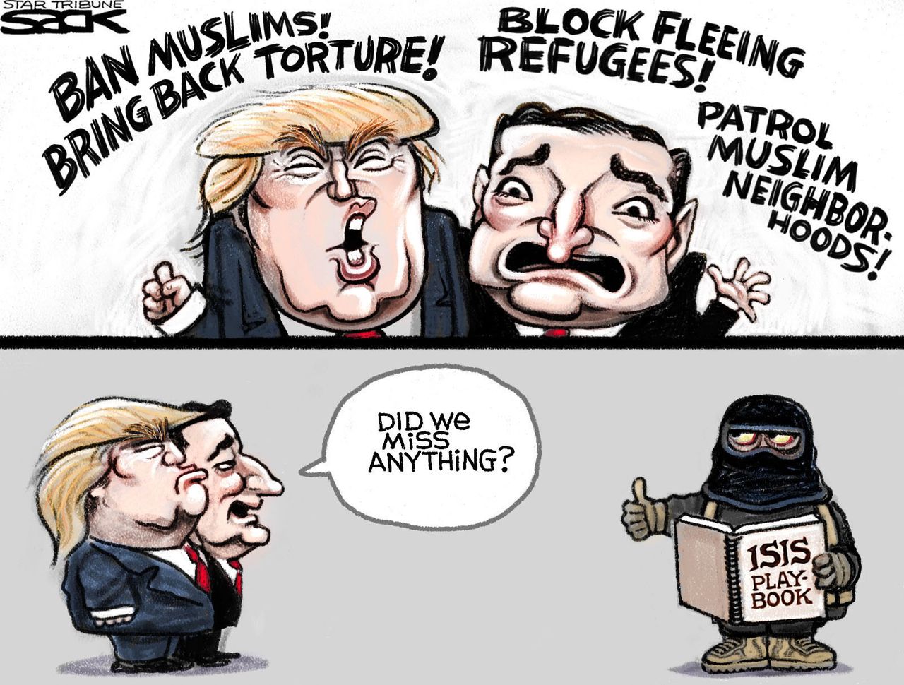 Political Cartoon U.S. Trump Cruz