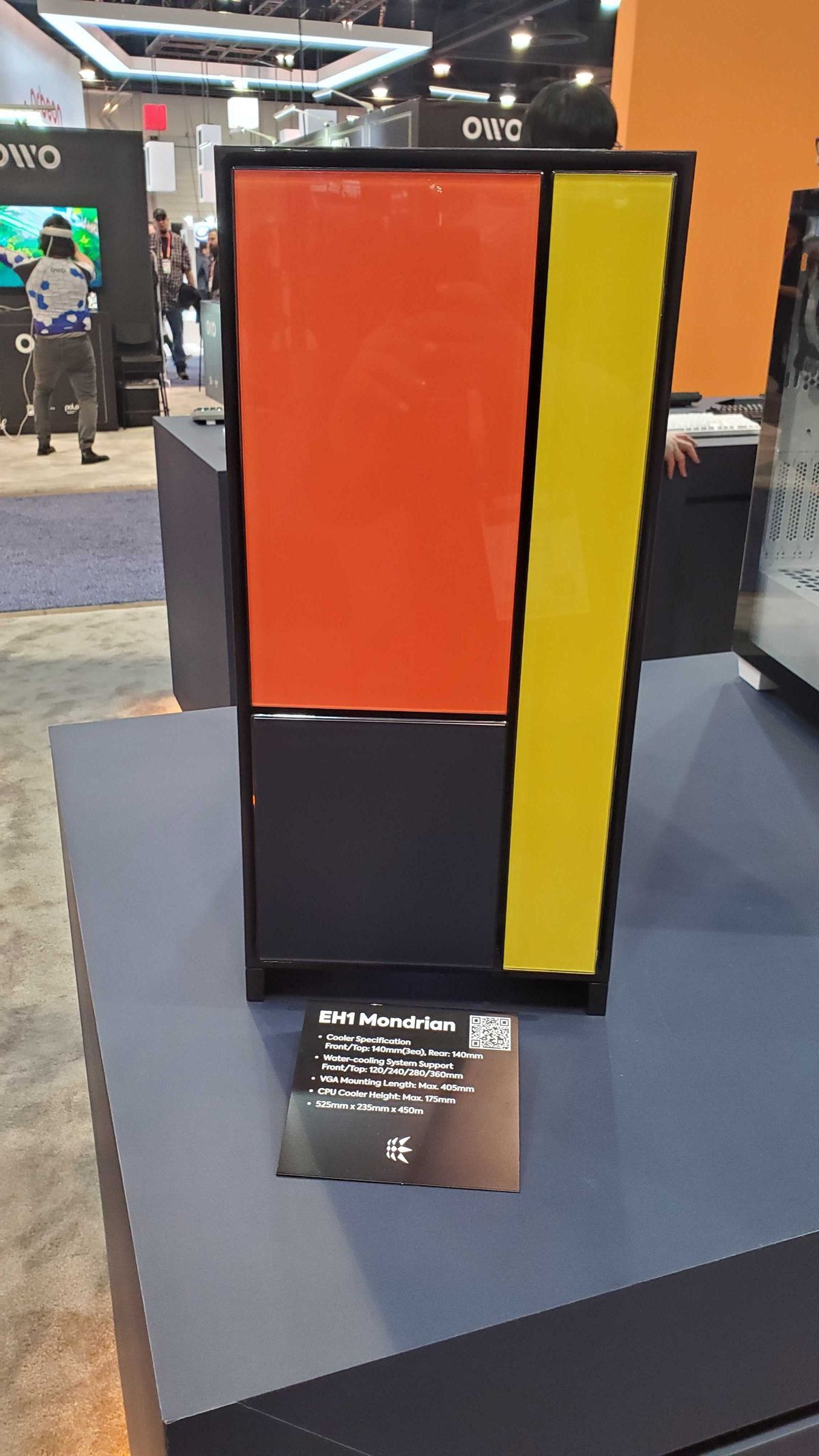 orange, blue, and yellow PC case