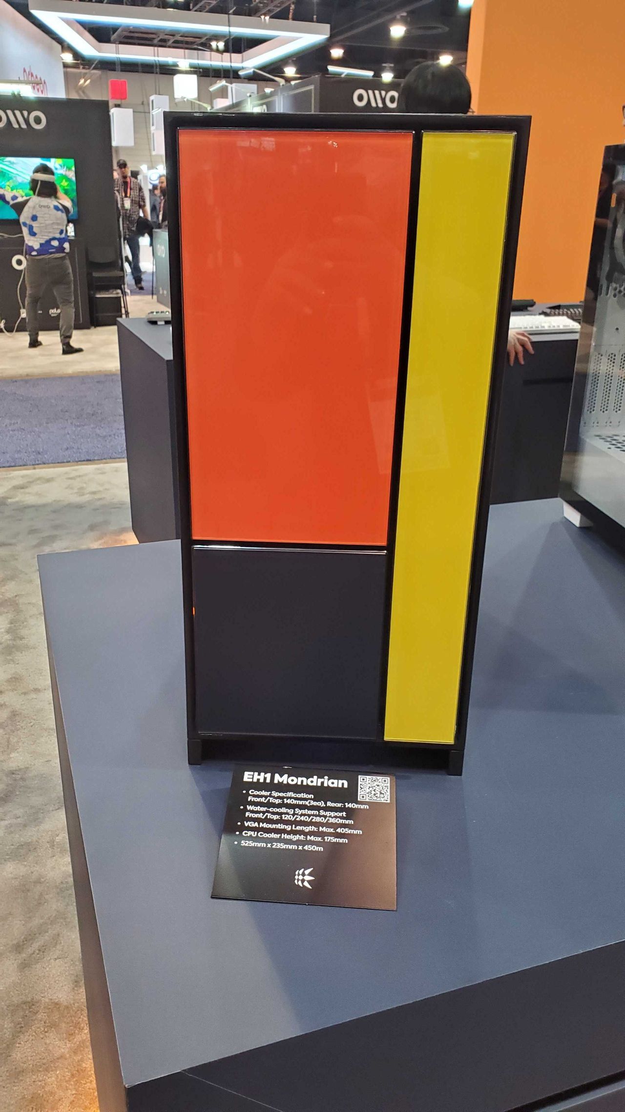 orange, blue, and yellow PC case