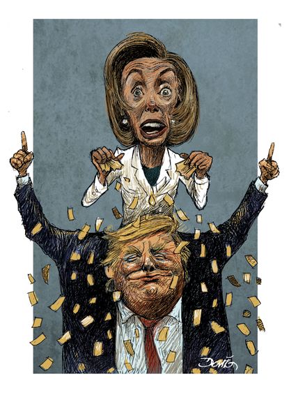 Political Cartoon U.S. Trump Nancy Pelosi State of the Union speaker speech ripped
